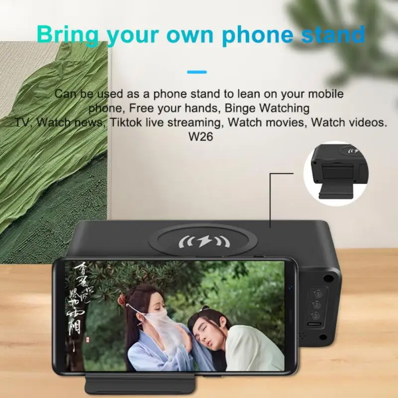 

Digital Super Bass Column Fm Radio Stereo Subwoofer Alarm Clock Wireless Charger For Boy Gift Speaker Phone Holder Radio W26