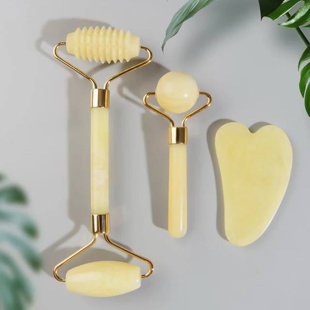 Natural Jade Face Roller Gua Sha Scraper Set Masssager for Face Neck Body Skincare Beauty Guasha Massage Tool Facial Slim Lift 3