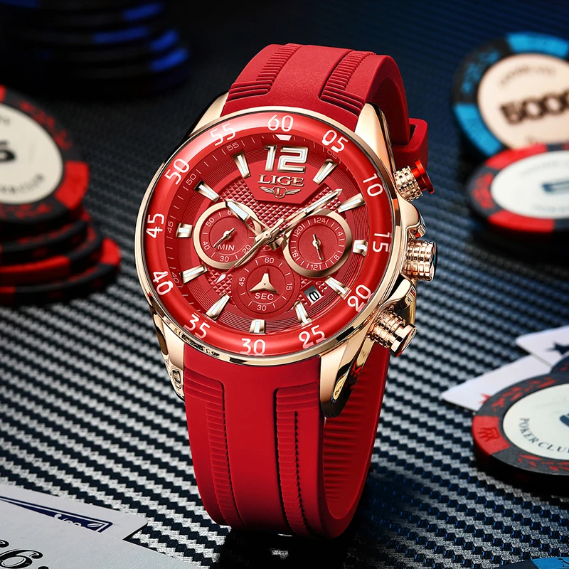 Часы-хронограф мужские с силиконовым ремешком водонепроницаемые - купить по