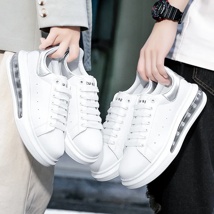 

Unisex Genuine Leather Sport Shoes Platform Casual Sheos Cushioning Air Cushion Little White Shoes Handmade Heighten Flat Shoes