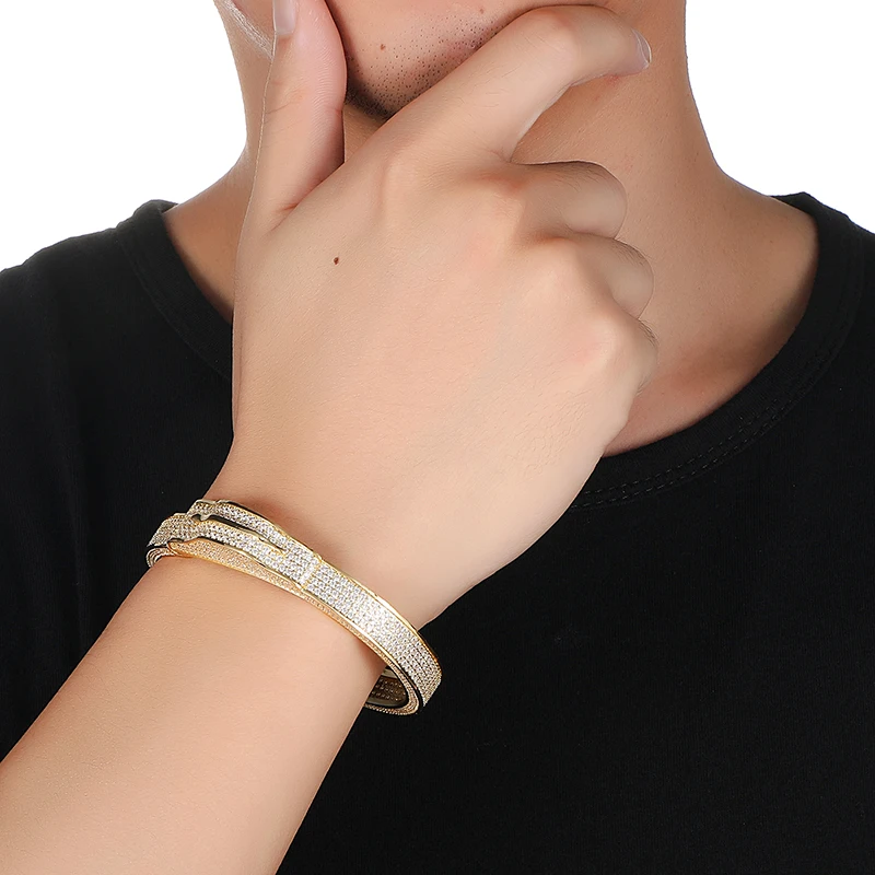 

Мужской браслет с фианитами, из меди и золота, 12 мм