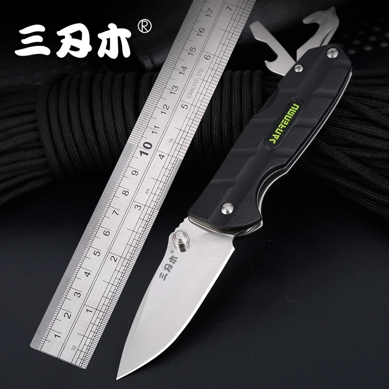 

Sanrenmu 7092 EDC Pocket Folding Knife with Glassbreaker Belt Cutter Screwdriver Bottle Opener for Camping NO LOCK