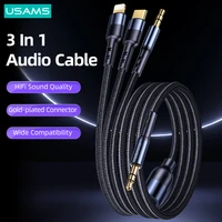usams 3 in 1 jack braided aux audio cable 3 5mm lightning type c cable for phone tablet computer cd car audio speaker headphone