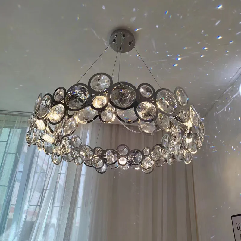

Chandeliers Light Luxury Modern Crystal Living Room Dining Kitchen Round Chrome Led Hanging Lamps Bedroom Home Decor Indoor