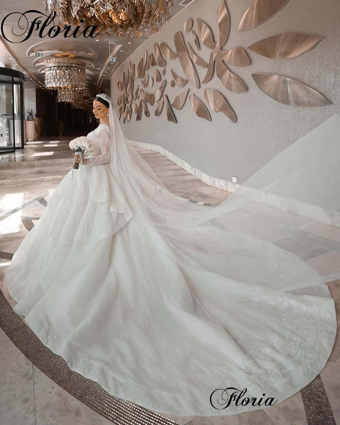 

Elegant Sweetheart Wedding Dresses Luxury Long Sleeves Chapel Wedding Gowns With Long Train Vestido Blanco Princess Bridal Gowns