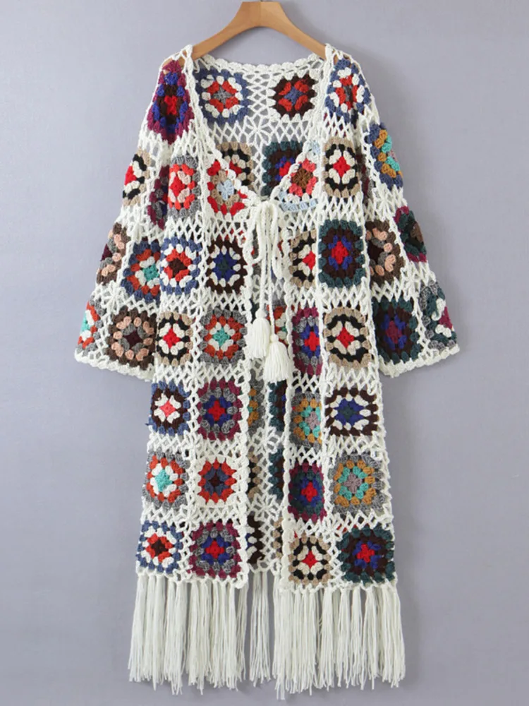 

2022 New Fashion Pure Handmade Knitted Winter Sweater Coat Patchwork Open Stitch Long Sleeve High Quality Autumn Sweaters