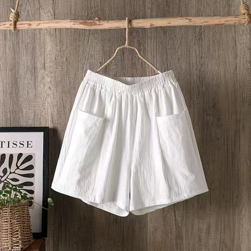 2023 Women Cotton Shorts Summer Casual Solid Cotton Linen Shorts High Waist Loose Shorts for Girls Soft Cool Female Shorts