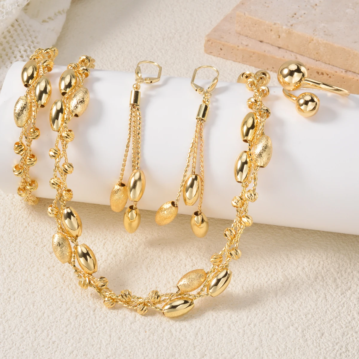 Фото 4 шт. женский комплект ювелирных изделий жемчужное ожерелье серьги браслеты свадебные аксессуары невесты изысканные подарки №3
