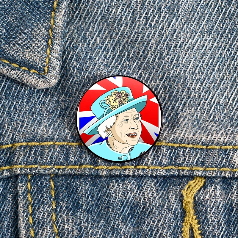 

Queen Elizabeth II England Pin Custom Brooches Shirt Lapel teacher tote Bag backpacks Badge Cartoon gift brooches pins for women