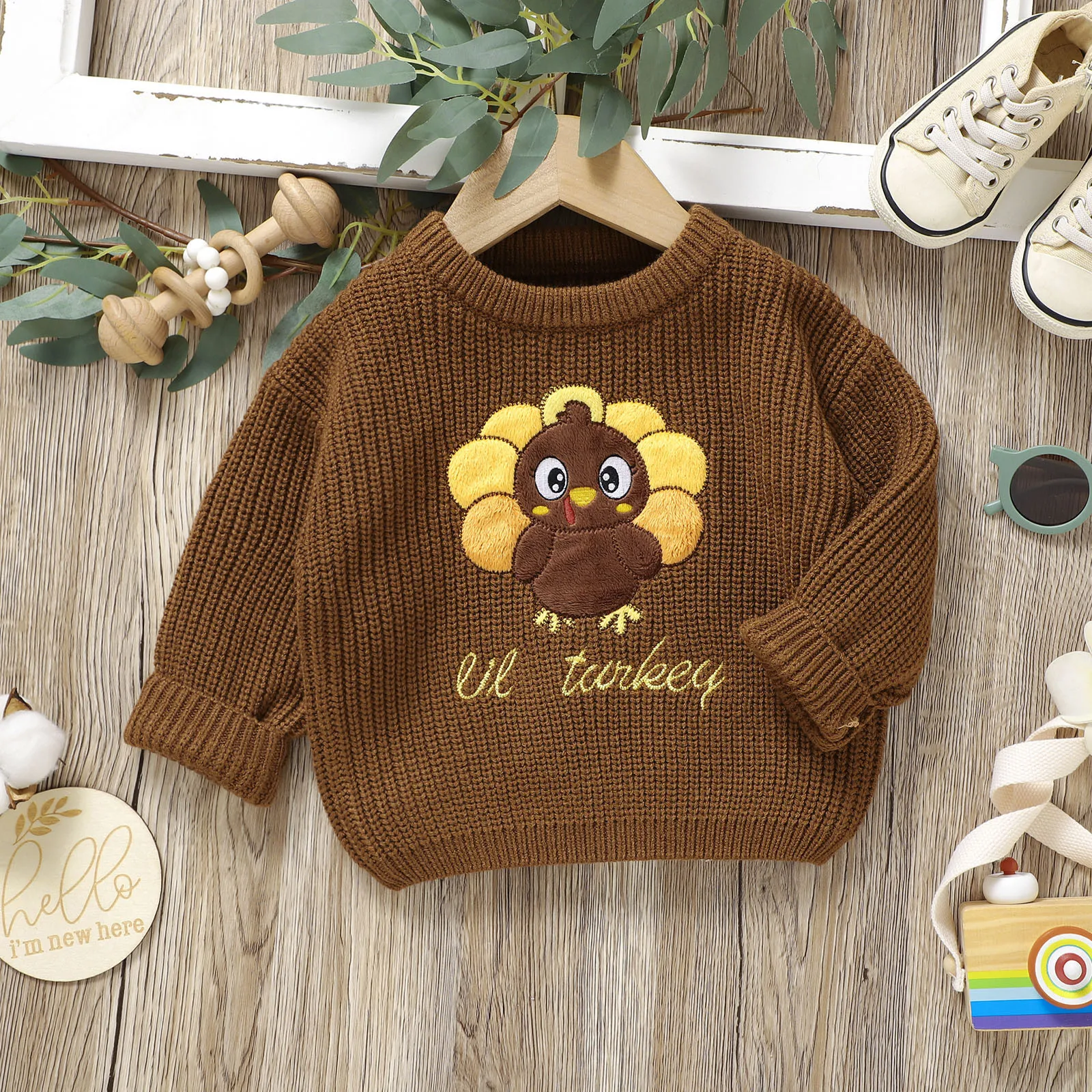 Детский Теплый Трикотажный свитер с длинным рукавом индейкой