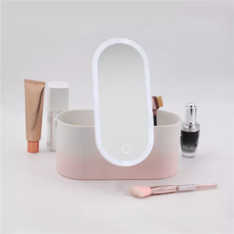 

NEW2023 LED Makeup Mirror Portable Travel Makeup Organizer Box Mirror Cosmetics Organizer Touch Light Storage Makeup Case for gi