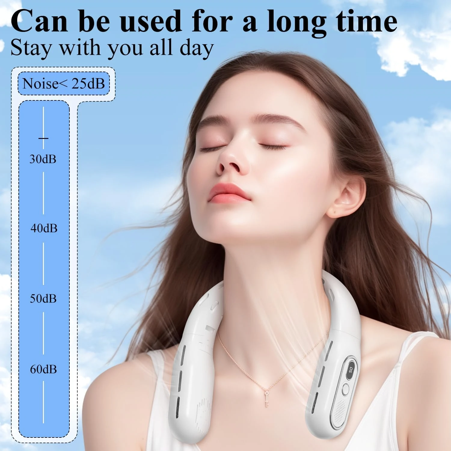 Компактный и мощный белый портативный безлопастной шейный вентилятор с