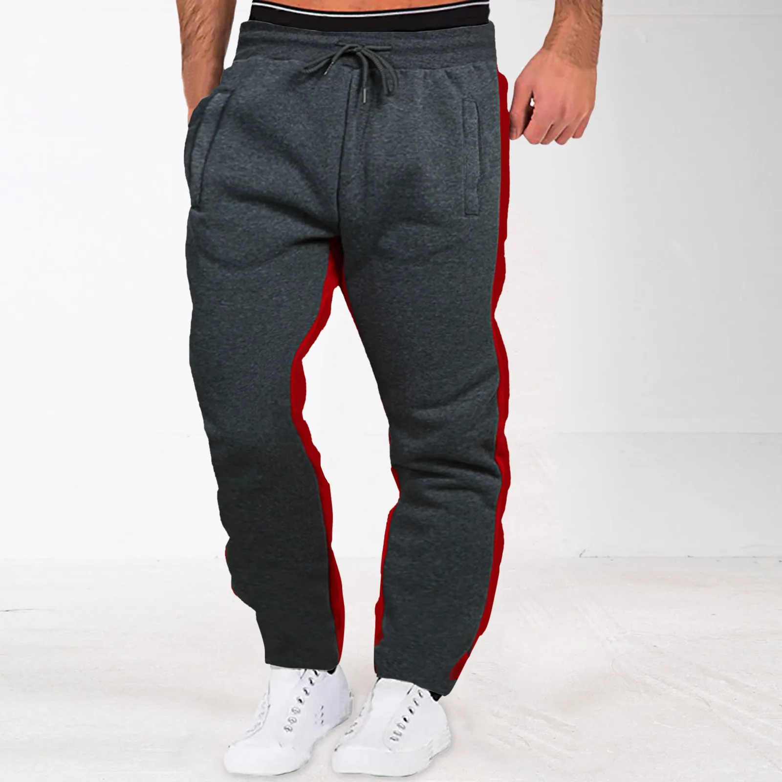 

Casual Pants Drawstring Bodybuilding Fit Workout Sweatpants Gym Tracksuit Sport Sweatpants Trousers Mens Slim Joggers Colorblock