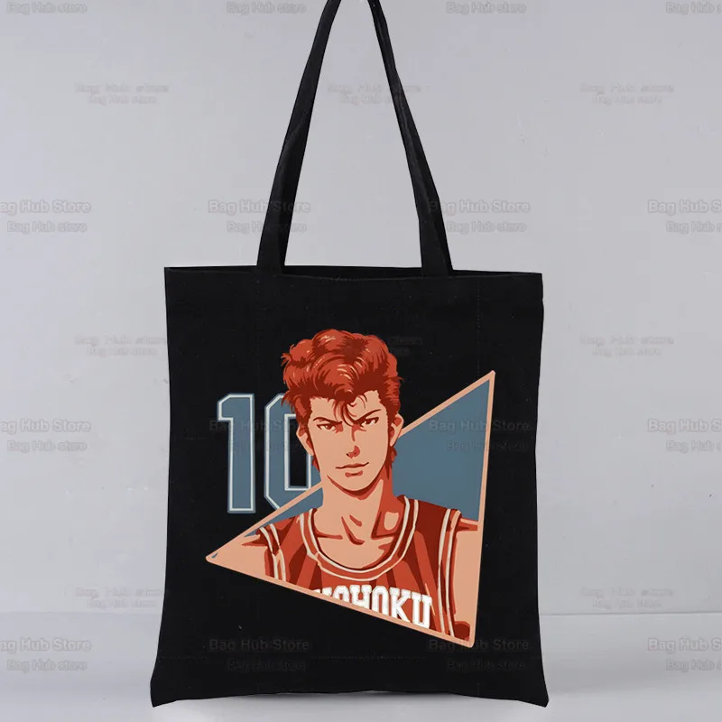 

Slam Dunk Japan Anime Canvas Tote Black Bags Casual Ryota Miyagi Sakuragi Hanamichi Kaede Rukawa Tote Eco Shopper Shoulder Bags