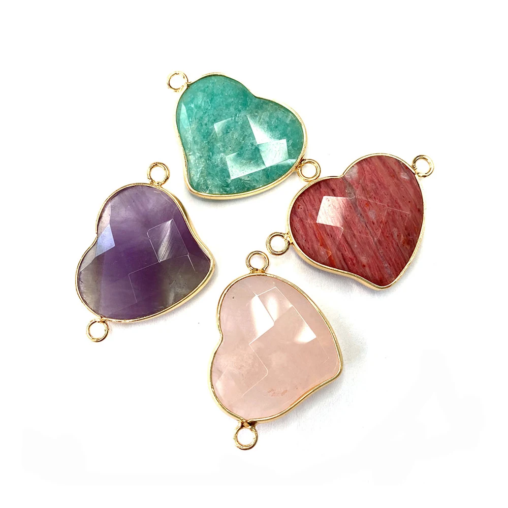

1pcs Natural Stone Amethyst Bracelet Pendant 22x33mm Love Heart Connector Pendant for DIY Necklace Bracelet Jewelry Accessories