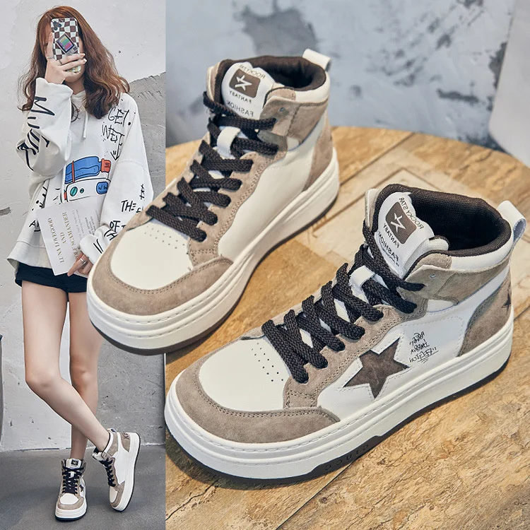 

Luxury brand genuine High top small white for women 2023 New autumn and winter shoes Versatile flat bottom lace up thick soled l