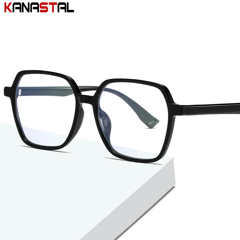 

Женские очки с блокировкой сисветильник, модные многоугольные большие очки TR90, ультралегкие плоские зеркальные прозрачные мужские очки