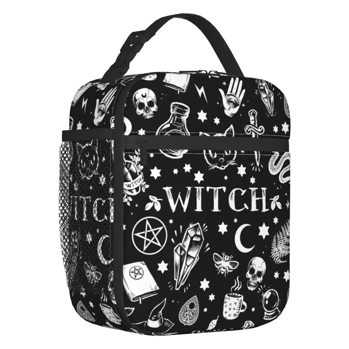 

Custom Witch Pattern Lunch Bag Women Cooler Warm Halloween Occult Gothic Magic Insulated Lunch Boxes for Kids School