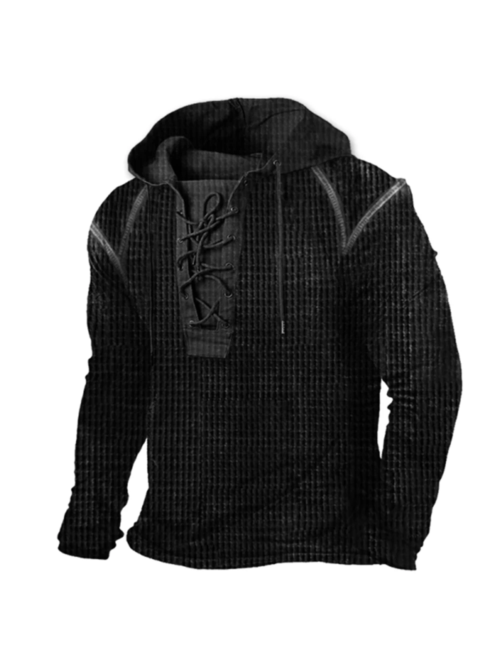 

Pullover Men Vintage Hoodies Waffed Patchwork Sweatshirt Men Casual Black Top Tee Long Sleeve Streetwear Outdoor T-shirts