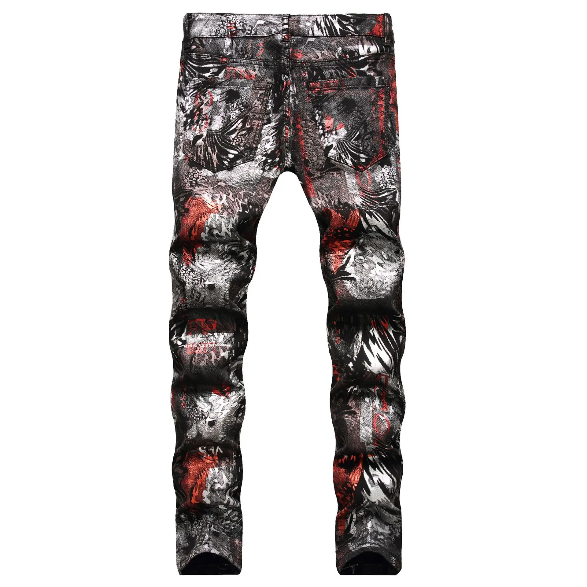 Mainstream Fashion Jeans Men Personality Pattern Painted Print Graffiti Slim Pants Spring and Autumn Full Length Denim Jeans