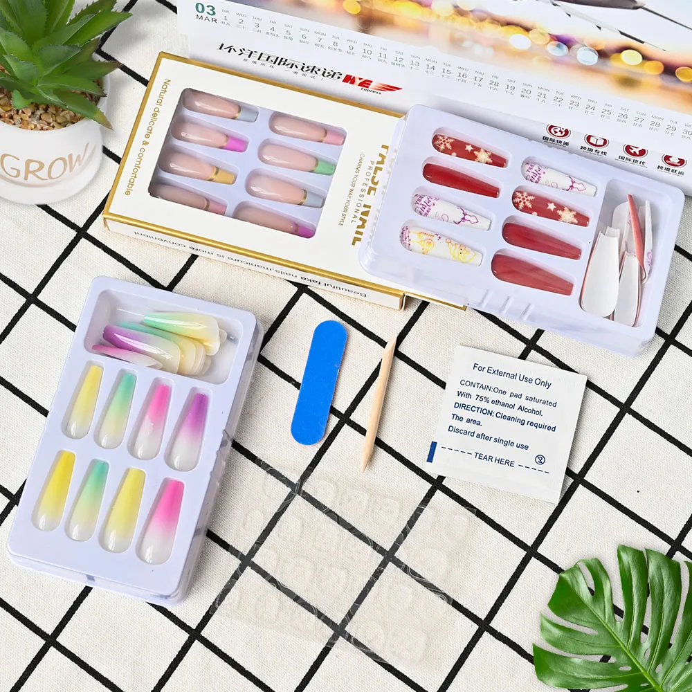 

24Pcs/Box Nude Color Detachable Ballet Nail Art Tips Extra Long Coffin Ballerina False Nails Plain Pattern Fake Nail Tool Kit J4
