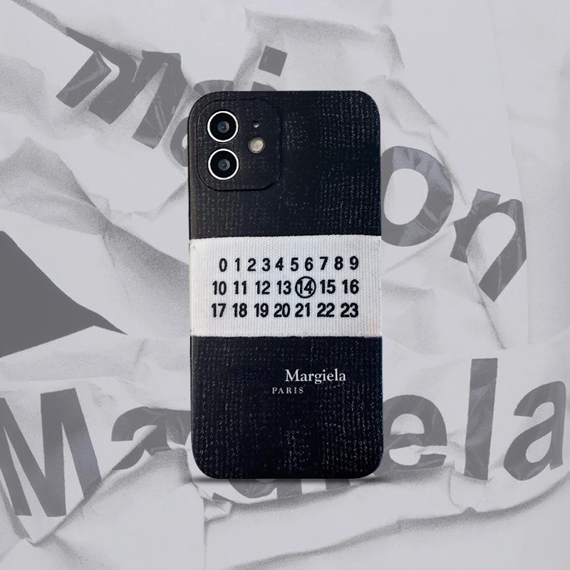 Margiela Printing Lychee Pattern Leather Phone Case for IPhone 13 12 14 Pro Max MiNi 7 8 Plus X XS XR 11 SE 2 Back Cover