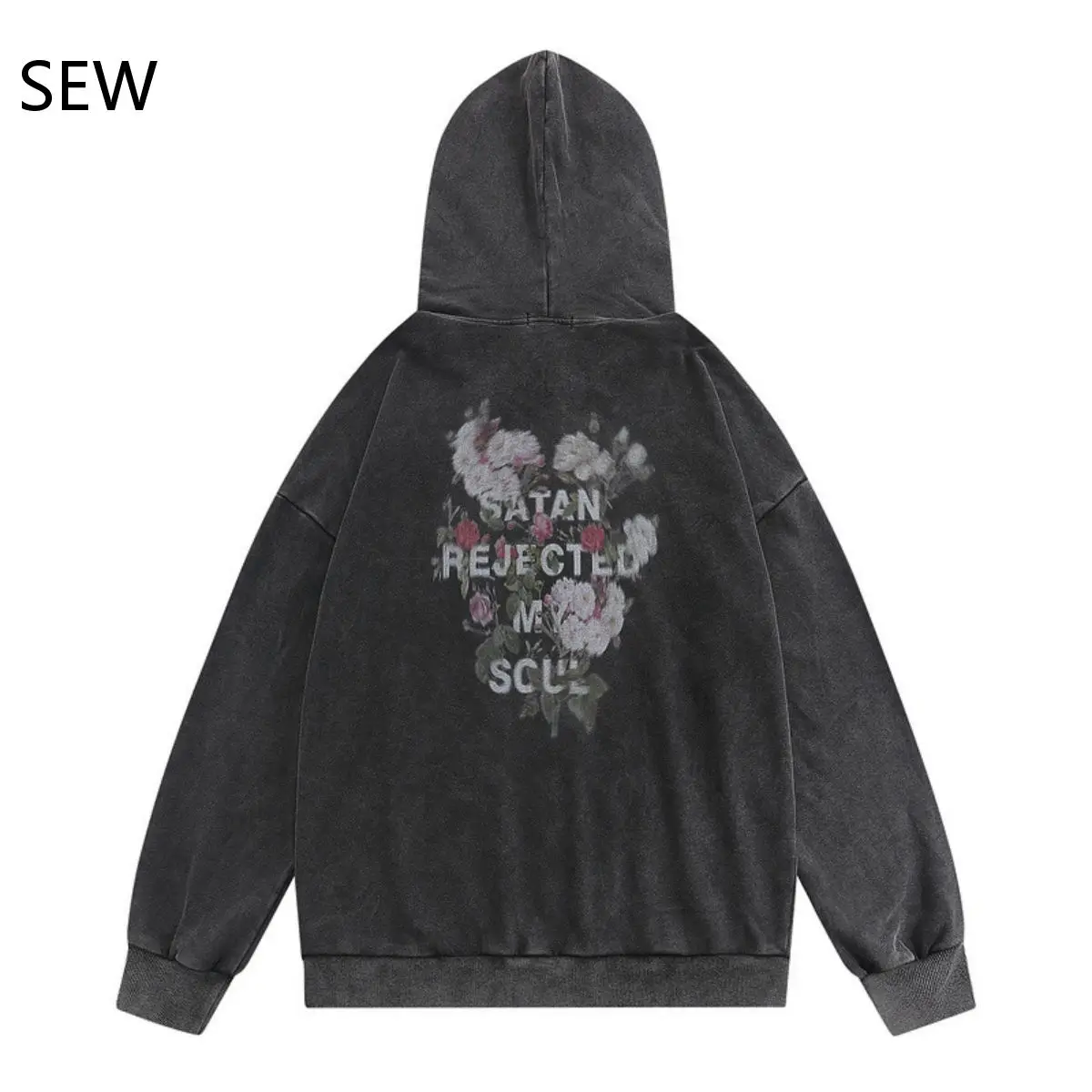 

High Street Dark Wind Rose Printing Washed Terry Cotton Men's Hoodie