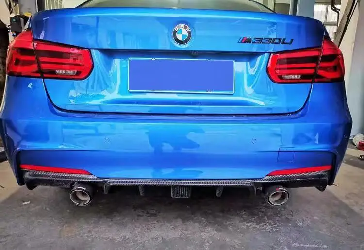Фото Подходит для BMW 3 серии F30 F35 320I 328I 335I 340I M- Sport 2012-2018 задний диффузор из углеродного волокна, двойной глушитель с одним выходом №5