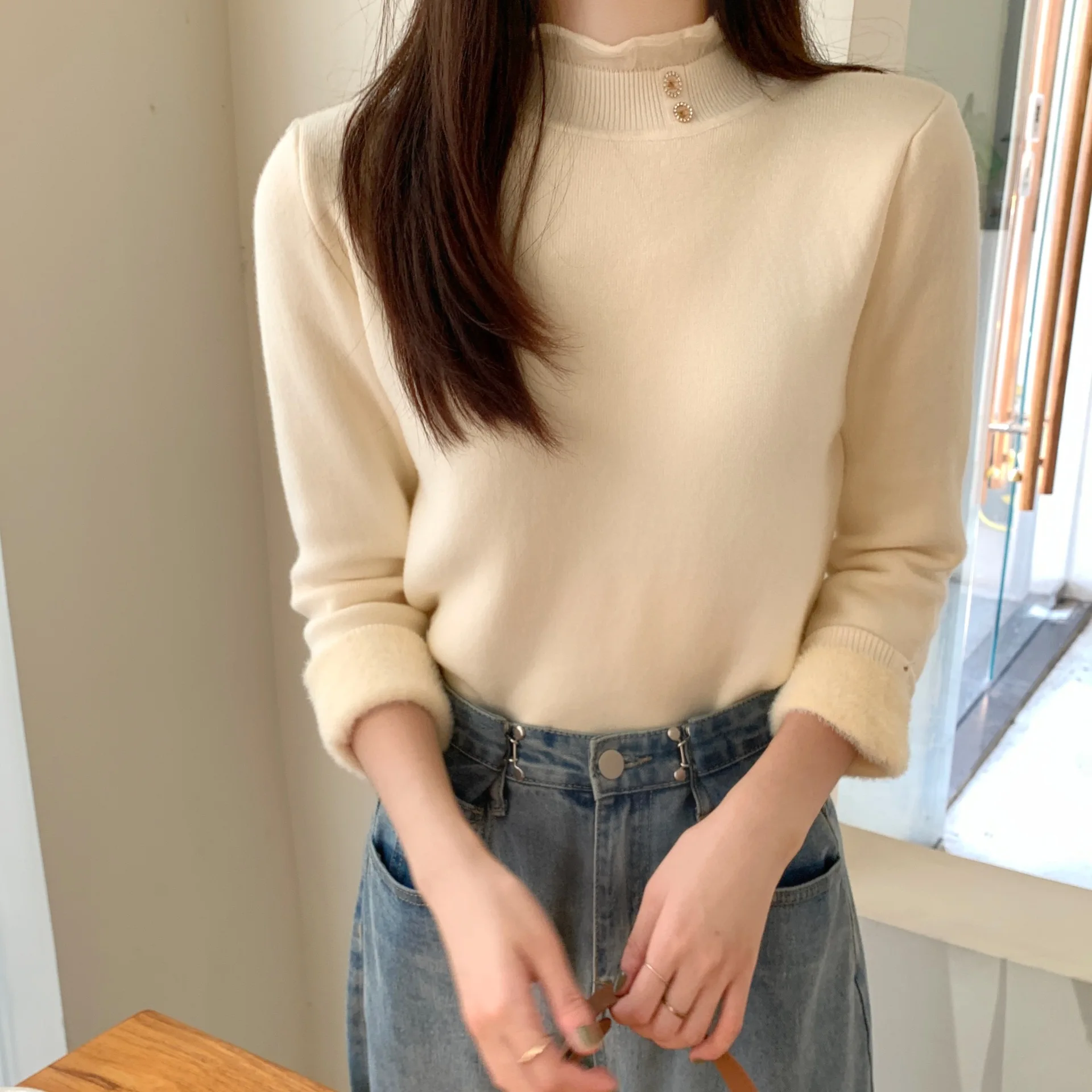 Зимний новый утолщенный теплый свитер для беременных с высоким воротником GRAY22 |