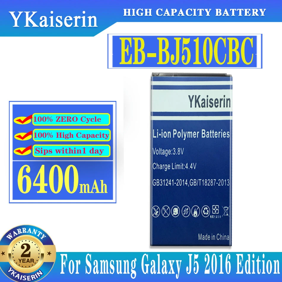 

YKaiserin Battery EB-BJ510CBC For Samsung Galaxy J5 2016 Edition J510 J510F J510G J5109 J5108 6400mAh EB BI510CBE Battery