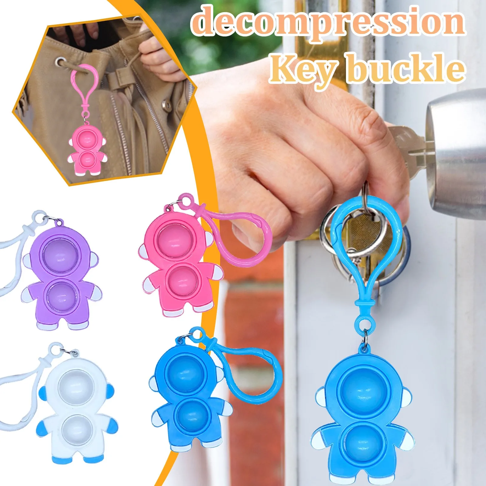 

4pcs Pops Fidget Toy Simple Dimple Its Anti Stress Relief Keychain Push Bubble Silicone Anxiety Sensory For Autism Adhd Chidlren