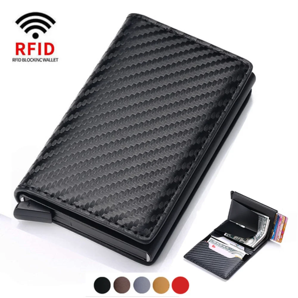 Credit Card Holder Men Wallet RFID Blocking Protected Aluminium Box PU Leather Wallets with Money Clip Designer Cardholder