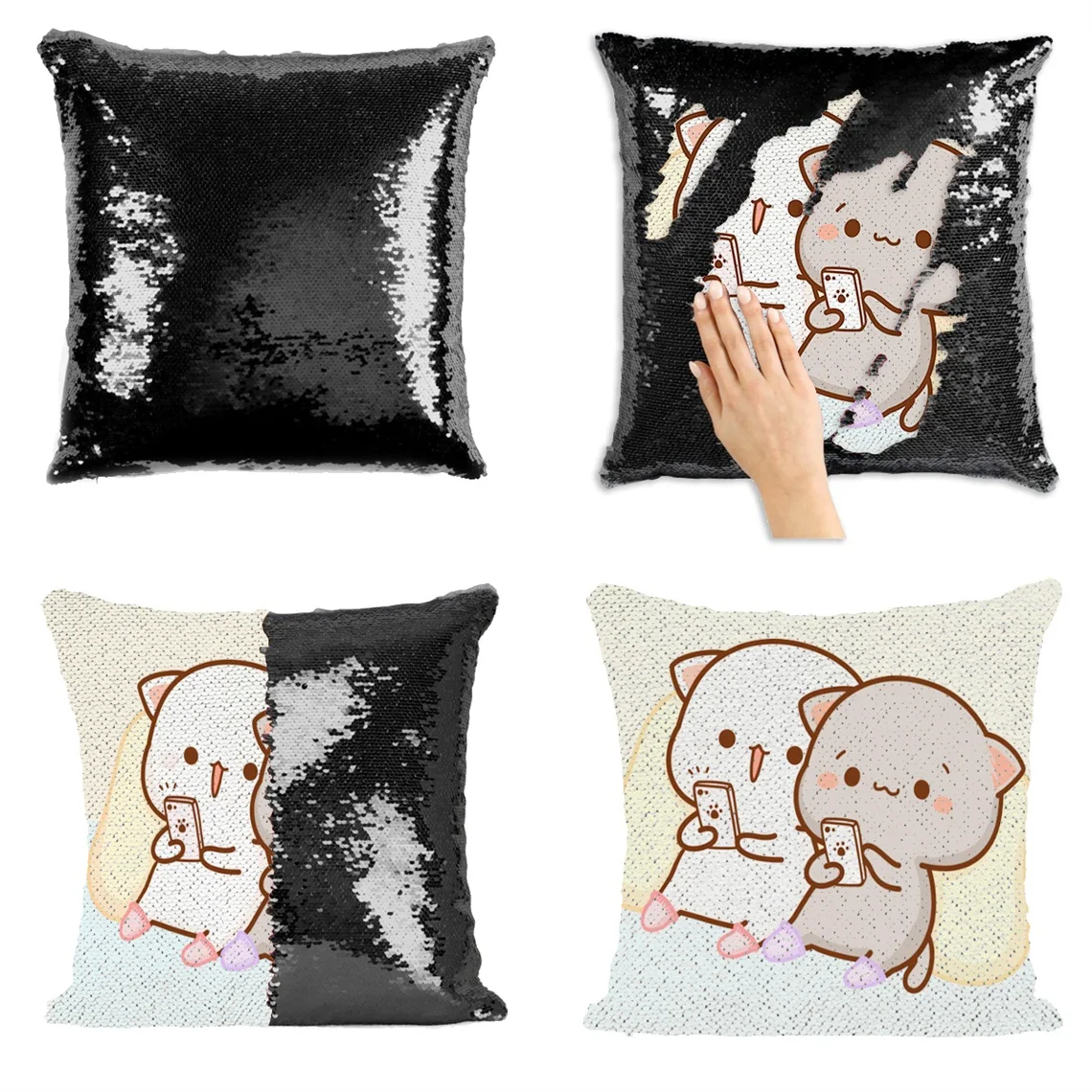 

Taogoma cat pillow sofa cushion cover color-changing glitter couple pillowcase play mobile phone together 40*40 LP-023