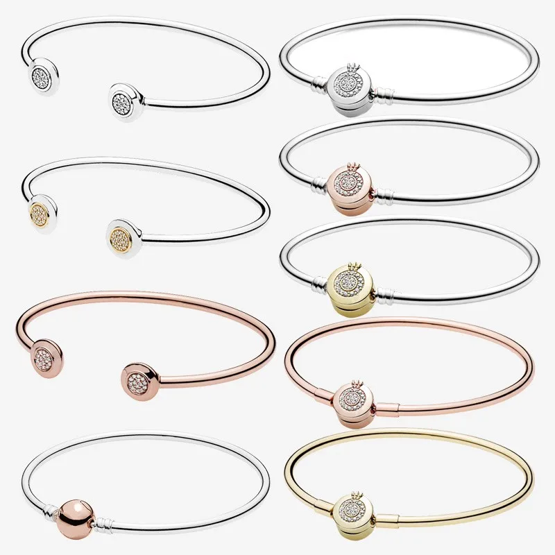 

Authentic S925 Sterling Silver Sparkle Crown Opening Cz Bracelet For Women Diy Jewelry Original Charm