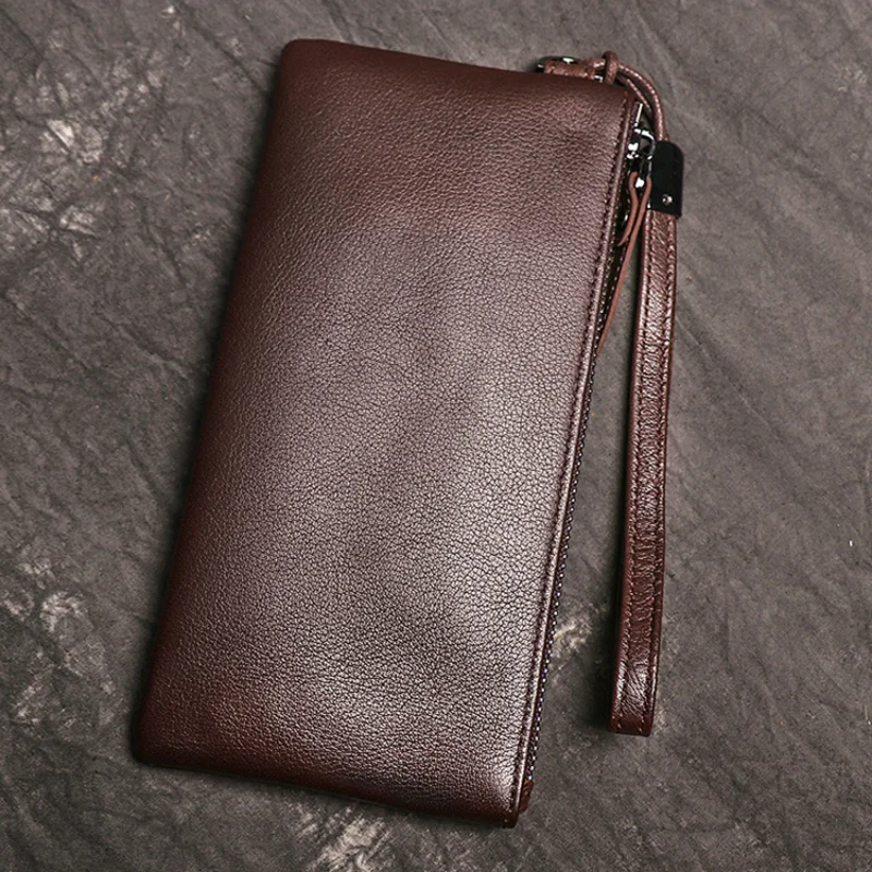 

Винтажная модная мужская сумка из натуральной кожи, Женский Длинный кошелек из воловьей кожи, тонкая сумка для телефона из мягкой кожи