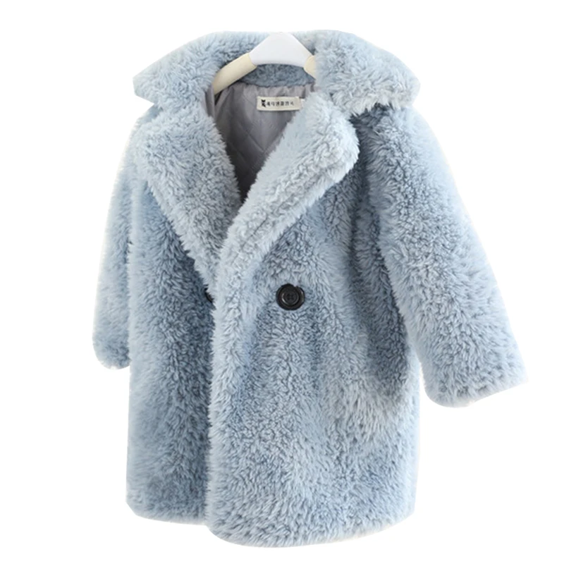 2-12 Years Children Faux Fur Coat Baby turndown collar Thicken Warm Jacket Girls Long Overcoat Winter Kids girls Casual Outwear