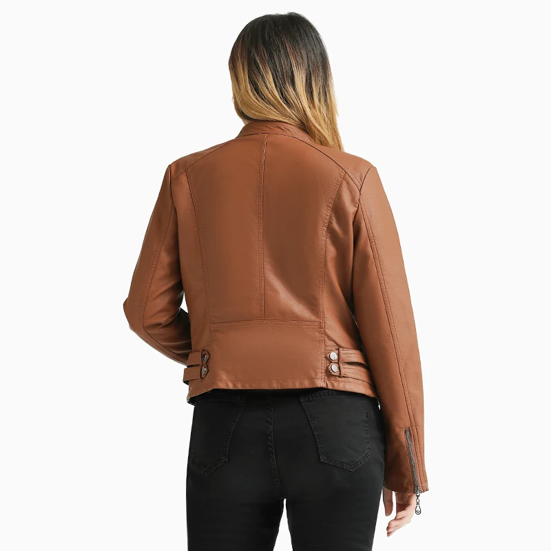 SANTELON Autumn Faux  PU Leather Jackets For Women Coats With Velvet Fashion Soft Rivets Design Long Sleeve Casual Outwear