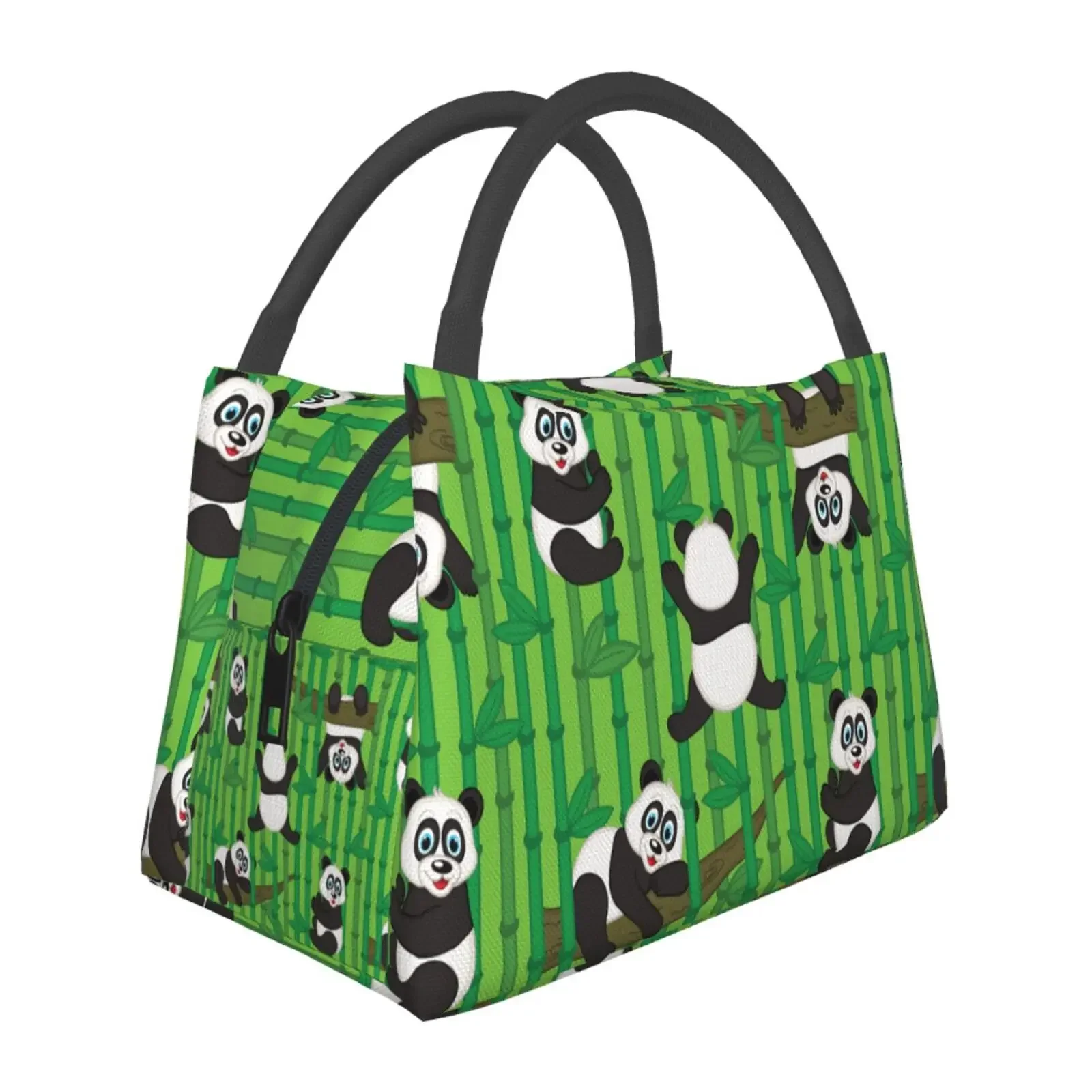 

Зеленые обеденные сумки с бамбуковой пандой для мужчин, обеденные сумки для женщин, обеденные сумки для детей, милые мешки для еды, один размер