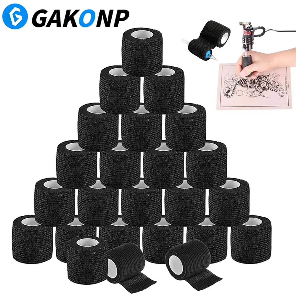 

6/12/24PCS Tattoo Grip Bandage Black Grip Cover Wraps Tapes Nonwoven Waterproof Self Adhesive Elastic Tattoo Bandage