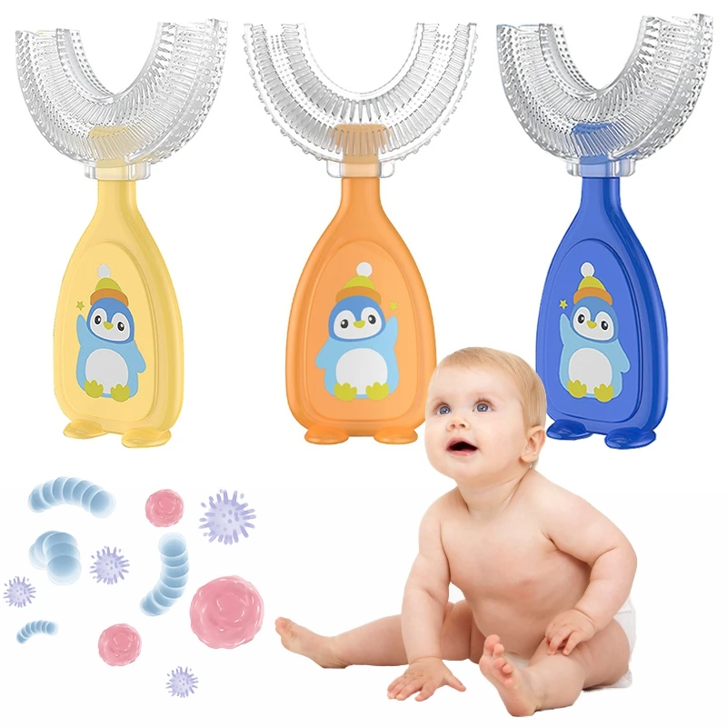 

U-образная детская зубная щетка с героями мультфильмов, учебная зубная щетка силиконовая Детская щетка, инструмент для очистки полости рта