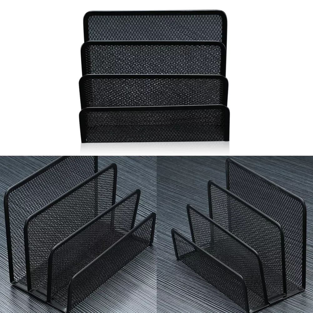 

File Holder Metal Mesh 3 Layers Practical Lightweight Easy Storage Space Saving School Desk Organizer Tray Black Office Document