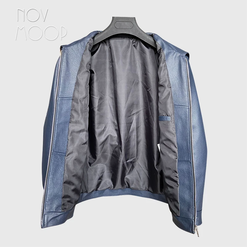 Фото Куртка Novmoop мужская из натуральной кожи, однотонная Повседневная Деловая одежда, подарок для мужа из воловьей кожи, LT3563 №5