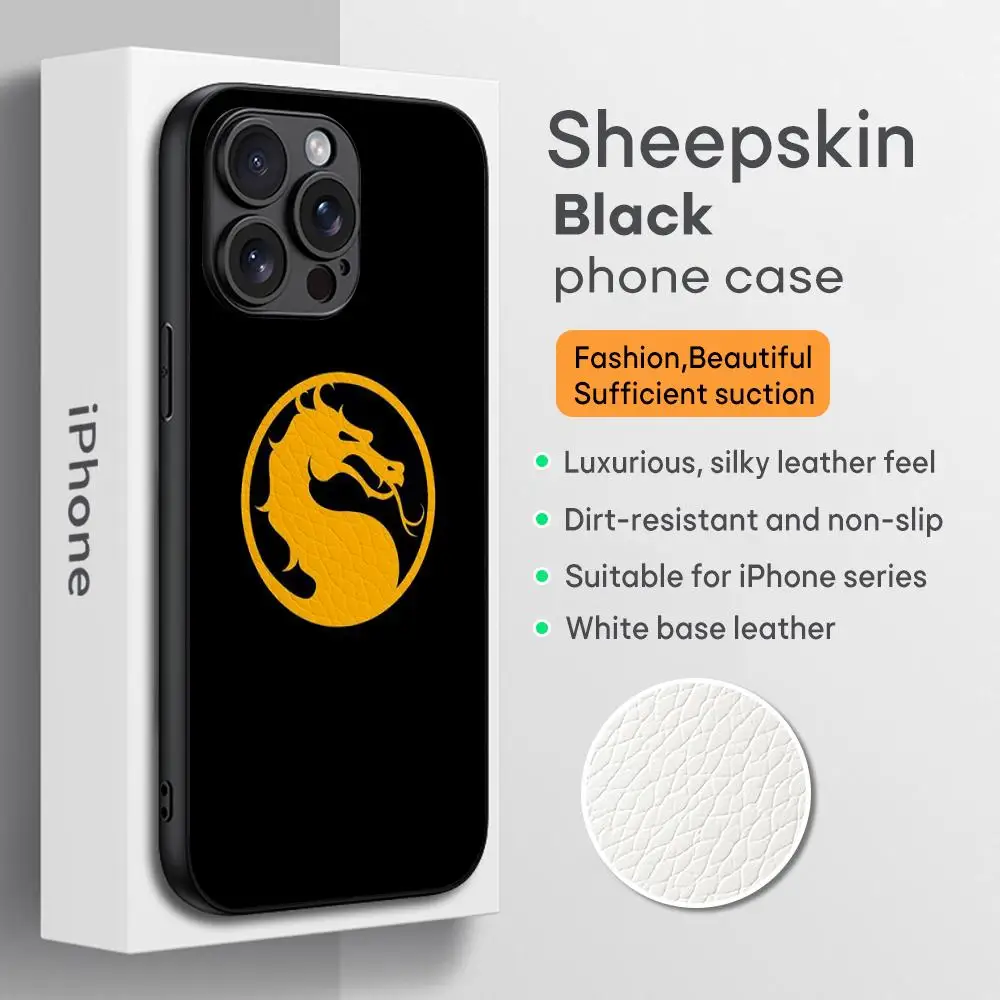 Фото Чехол для iPhone 16 15 14 13 12 11 Plus Pro Max Limited Edition с дизайном логотипа Mortal Kombat, черный, жесткий, из овечьей кожи №1