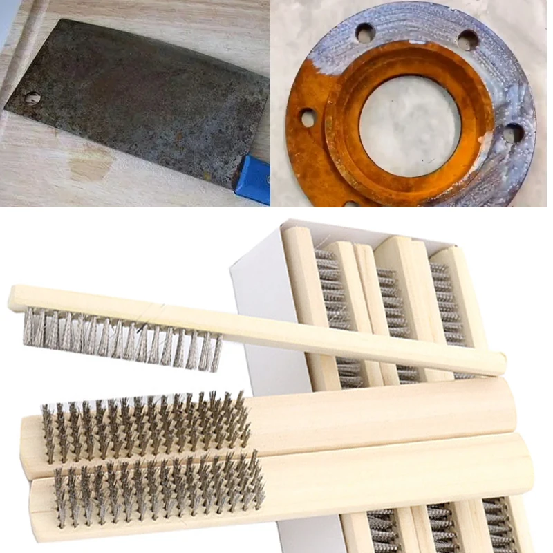 

1pcs Wood Handle Steel Wire Brush BBQ Cookware Cleanup for Industrial Devices Surface/Inner Polishing Cleaning 6x16 Row