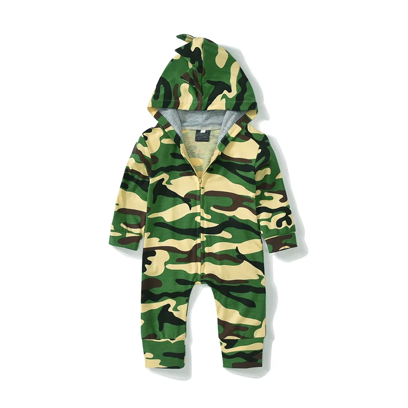 

Новинка, модная одежда для новорожденных на весну и осень, детский Камуфляжный хлопковый комбинезон с длинным рукавом и капюшоном, детская ...