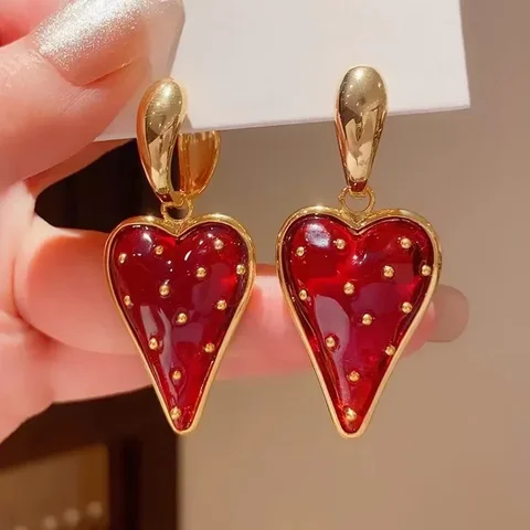 Серьги-капельки Love Strawberry медные полимерные