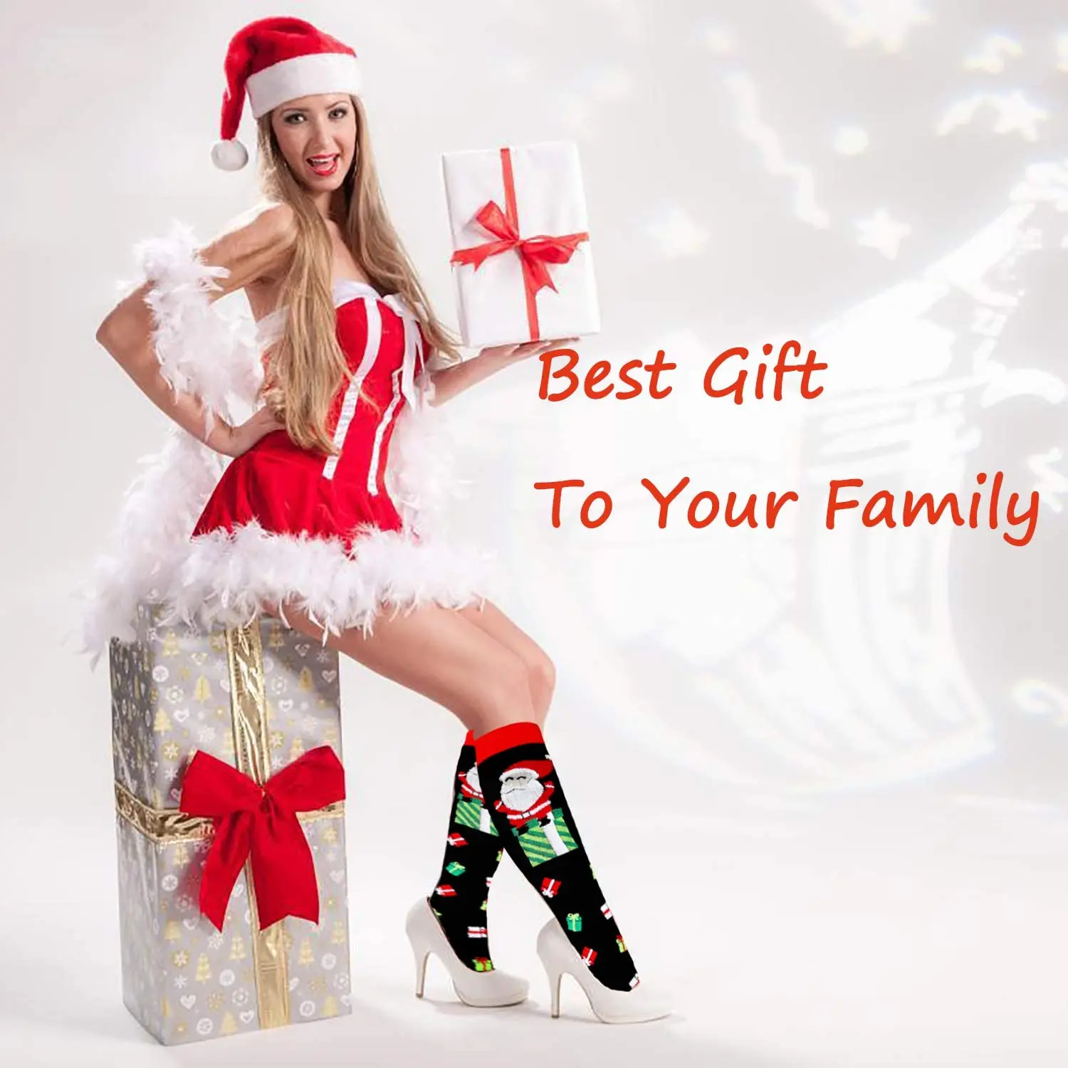 Women Men Compression Socks Warm Long Sports Socks Boots Stockings Knee High Socks Fit For Edema Varicose Veins Christmas Gift