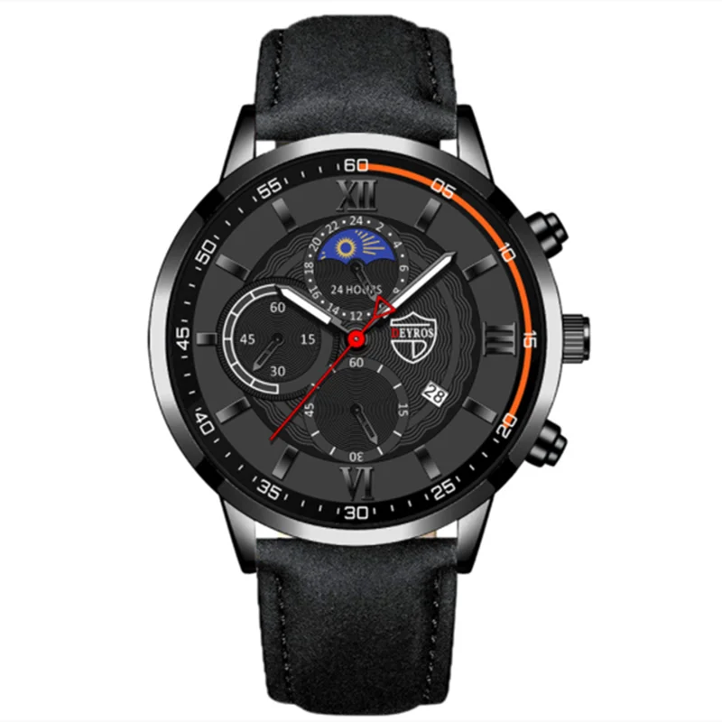 

Men Personality Leather Strap Automatic Calendar Luminous Quartz Wrist Watch