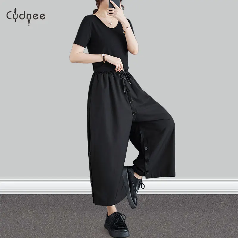 Повседневные капри с карманом женские широкие брюки-кюлоты высокой талией