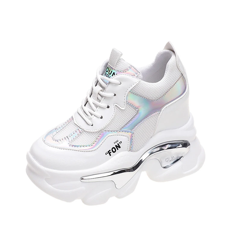 

Winter Lace Up Wedges Casual Shoes Women Silver Chunky Sneakers 11cm Platform Boots Tenis Walking Shoes Trainers Dad Shoes Woman